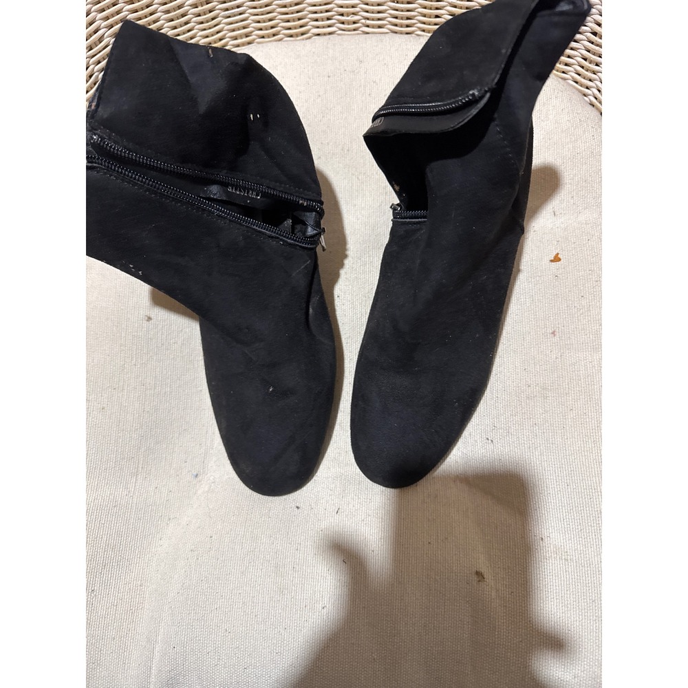 Hot Kiss Womens Black Faux Suede Ankle Boots Metallic Silver Block Heel Size 9